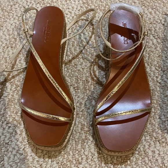 Jimmy Choo *NEVER WORN IN BOX* Drive Metallic Wedge Espadrille Sandals